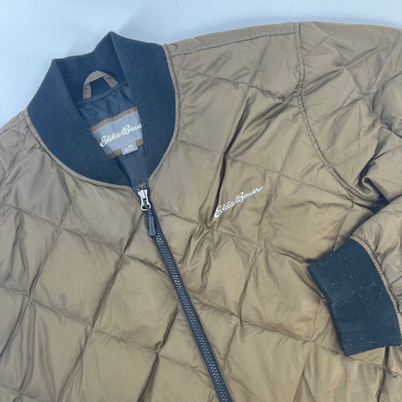 Eddie Bauer Other - Eddie Bauer EB650 Down Puffer Bomber Jacket Mens‎ 2XL Brown Diamond Quilt Zip